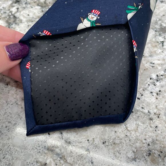 Men's Navy Blue w/ Snowman Design 100% Silk Seda Tie HOLIDAYS - Picture 3 of 6